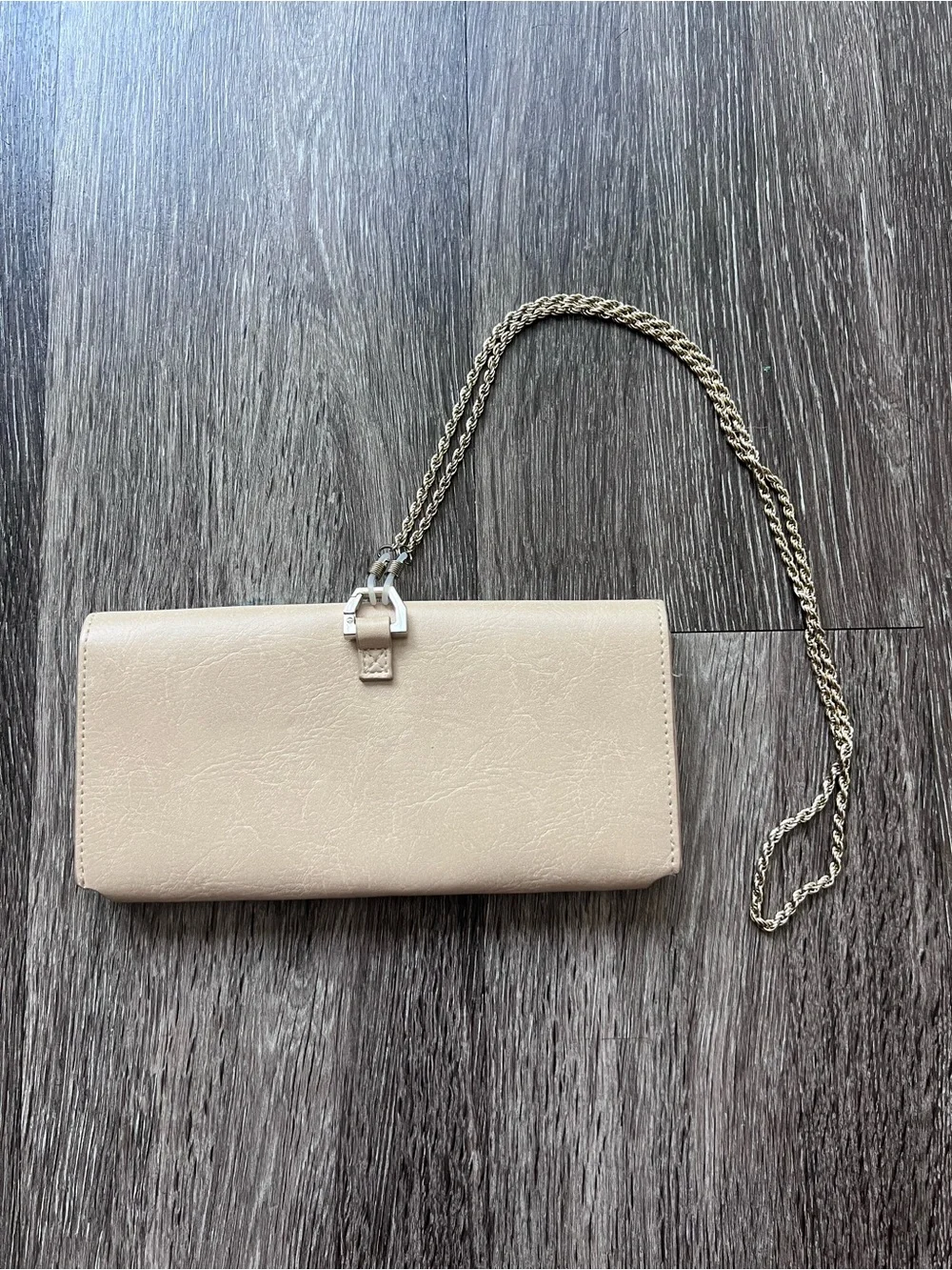 BEIS Beige sunglasses case with gold chain strap